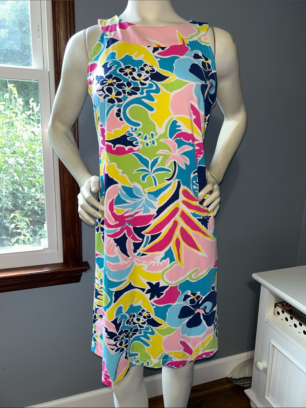 Katherine Way Multi-Color Tropical Floral Stretch Dress